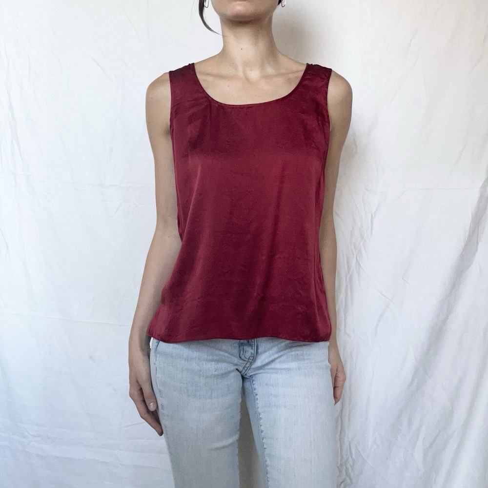 Talbots 100% Silk Red Tank Top 90s Minimalist Quiet Luxury Parisian